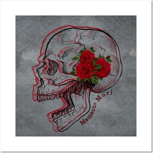 Memento Mori Skull With Red Roses Posters and Art